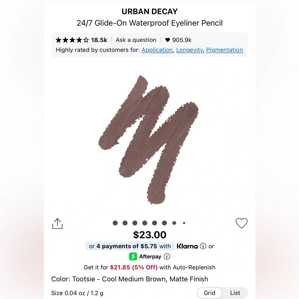 NIB URBAN DECAY 24/7 GLIDE ON WATERPROOF EYE PENCIL IN SHADE TOOTSIE